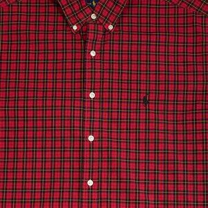 Ralph Lauren Shirt Men 17.5/34-35 Red Black Tartan Plaid 100% Cotton Preppy Pony